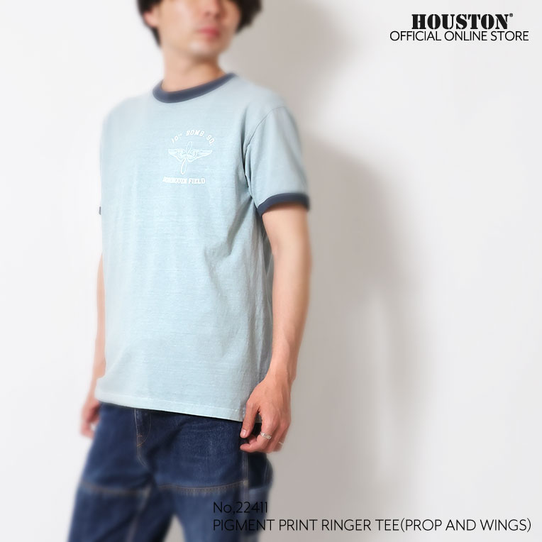 HOUSTON  / ヒューストン 22411 PIGMENT PRINT  RINGER TEE(PROP AND WINGS) / ピグメントプリントリンガー半袖Tシャツ -全3色- 