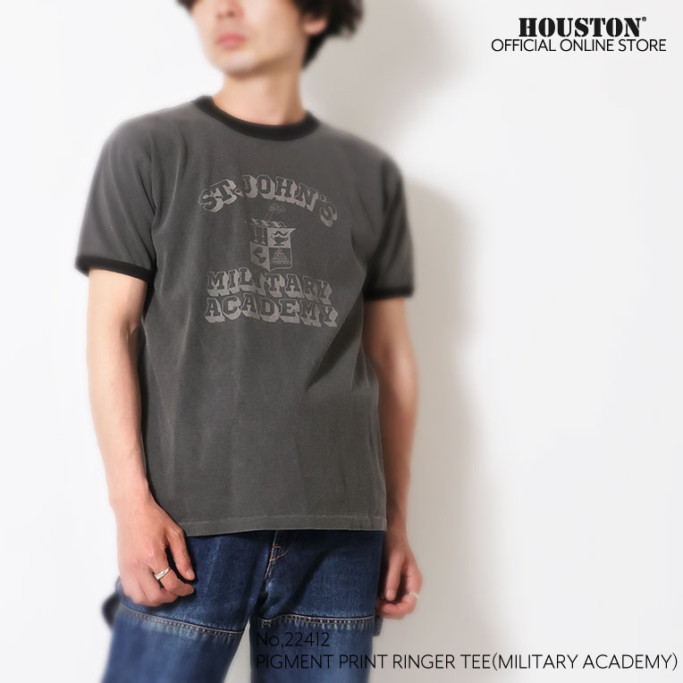 HOUSTON  / ヒューストン 22412 PIGMENT PRINT  RINGER TEE(MILITARY ACADEMY) / ピグメントプリントリンガー半袖Tシャツ -全3色- 