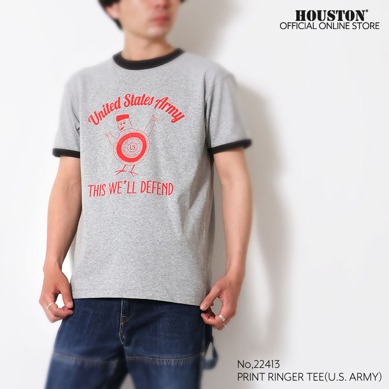 HOUSTON  / ヒューストン 22413 PRINT  RINGER TEE(U.S. ARMY) / プリントリンガー半袖Tシャツ -全3色-