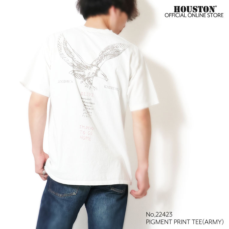 HOUSTON / ヒューストン 22423 PIGMENT PRINT TEE (ARMY) / ピグメントプリント半袖Tシャツ (アーミー) -全4色- 
