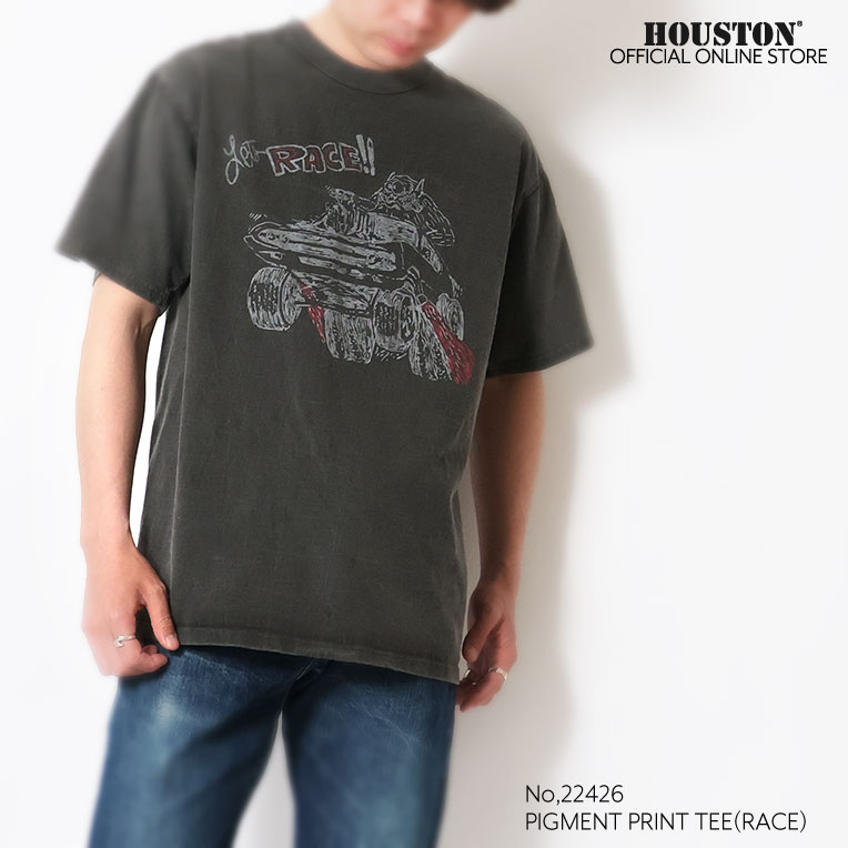 HOUSTON / ヒューストン 22426 PIGMENT PRINT TEE (RACE) / ピグメントプリント半袖Tシャツ (レース) -全4色- 