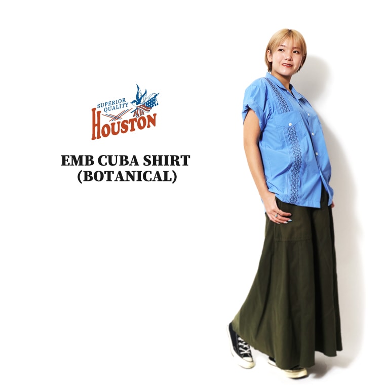 HOUSTON woman / ヒューストン ウーマン 4061W EMB CUBA SHIRT (BOTANICAL) / 刺繍キューバシャツ -全3色- 