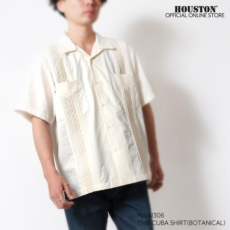 HOUSTON / ヒューストン 41306 EMB CUBA SHIRT(BOTANICAL) / 刺繍キューバシャツ -全3色- 