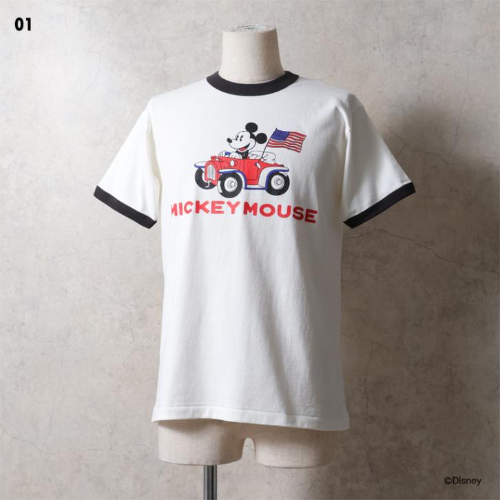 HOUSTON / ヒューストン 22429 【HOUSTON】 MICKEY MOUSE PT S/S RINGER TEE / ミッキーマウス プリント 半袖 リンガー Ｔシャツ  -全3色-