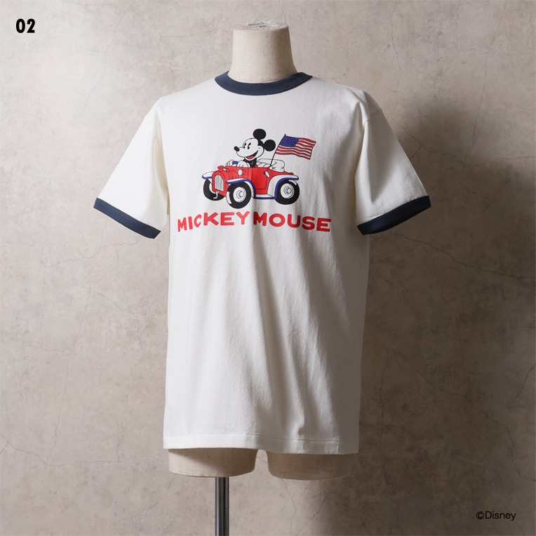 HOUSTON / ヒューストン 22429 【HOUSTON】 MICKEY MOUSE PT S/S RINGER TEE / ミッキーマウス プリント 半袖 リンガー Ｔシャツ  -全3色-