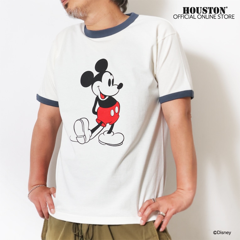 HOUSTON / ヒューストン 22430 【HOUSTON】 MICKEY MOUSE PT S/S RINGER TEE / ミッキーマウス プリント 半袖 リンガー Ｔシャツ  -全3色- 