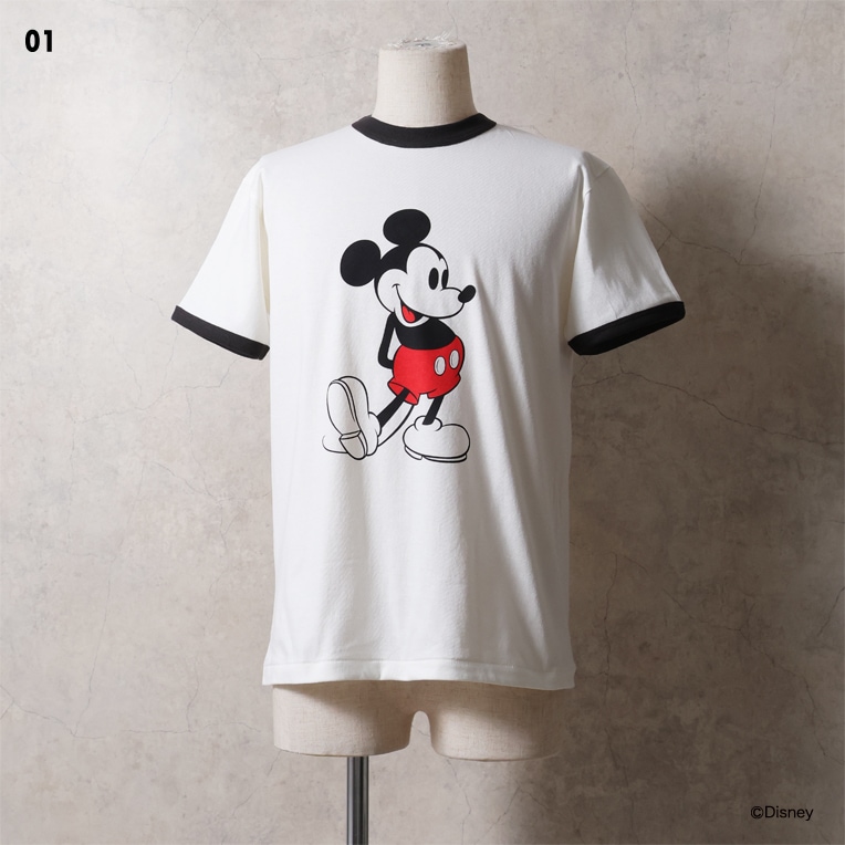 HOUSTON / ヒューストン 22430 【HOUSTON】 MICKEY MOUSE PT S/S RINGER TEE / ミッキーマウス プリント 半袖 リンガー Ｔシャツ  -全3色- 