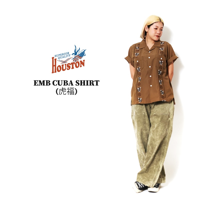 HOUSTON woman / ヒューストン ウーマン 4062W EMB CUBA SHIRT (虎福) / 刺繍キューバシャツ -全3色- 