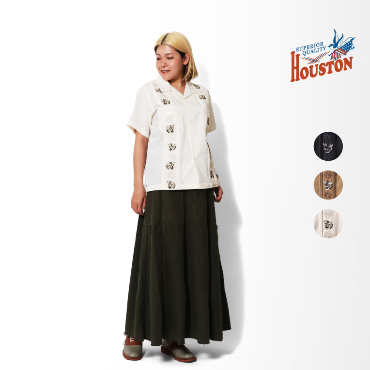 HOUSTON woman / ヒューストン ウーマン 4062W EMB CUBA SHIRT (虎福) / 刺繍キューバシャツ -全3色-