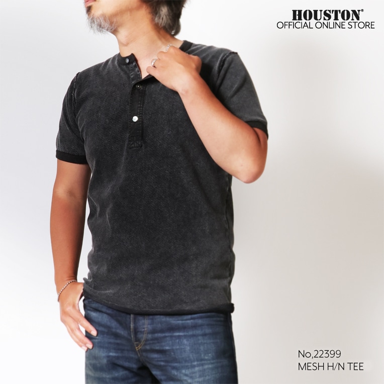 HOUSTON  / ヒューストン 22399 MESH H/N TEE / メッシュヘンリーネック半袖Tシャツ -全4色-