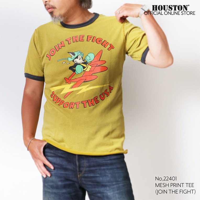 HOUSTON  / ヒューストン 22401 MESH PRINT TEE (JOIN THE FIGHT) / メッシュプリント半袖Tシャツ (ジョインザファイト) -全3色-