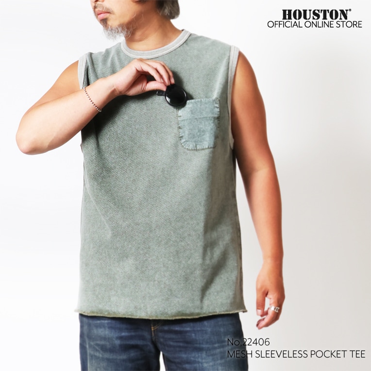 HOUSTON  / ヒューストン 22406 MESH SLEEVELESS POCKET TEE / メッシュスリーブレスポケットTシャツ -全3色-