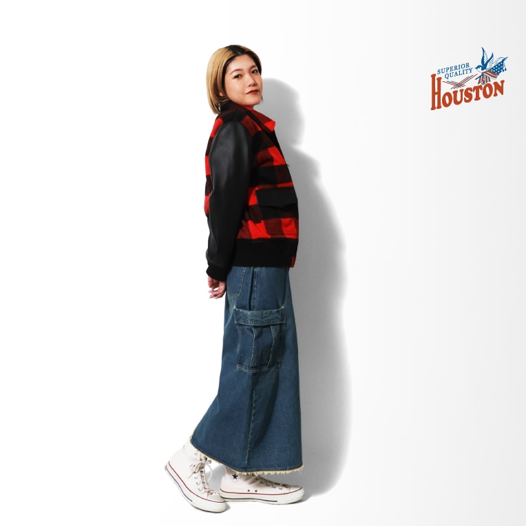 HOUSTON woman / ヒューストン ウーマン 8004W BLOCK CHECK LEATHER JACKET / ブロックチェックレザージャケット -全1色- 