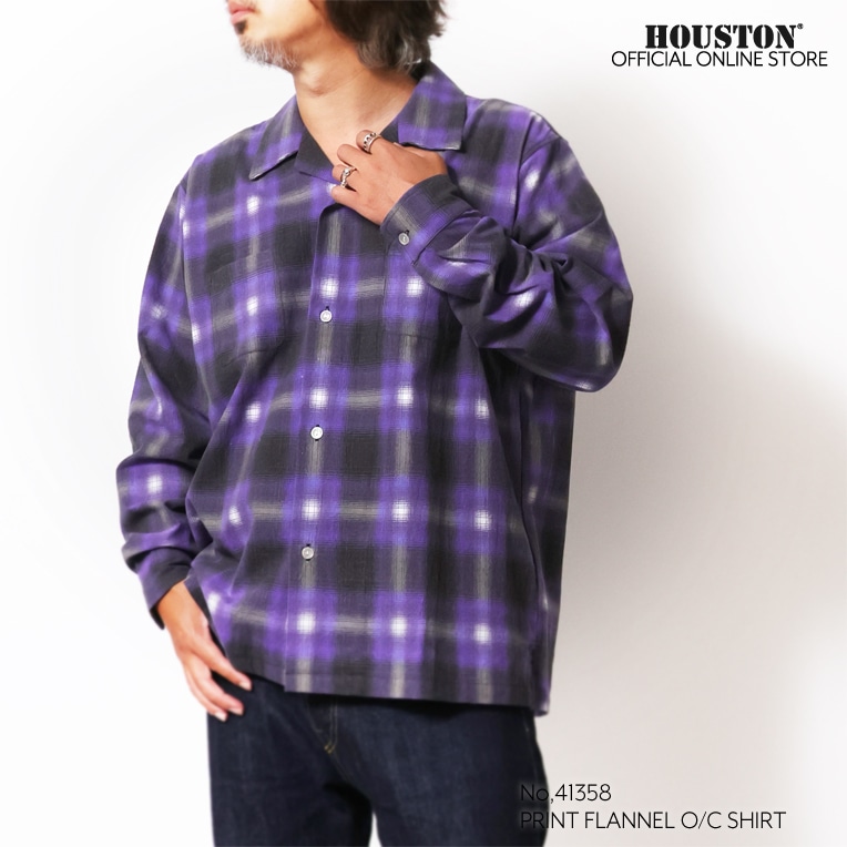 HOUSTON / ヒューストン 41358 PRINT FLANNEL O/C SHIRT / プリントフランネルオープンカラーシャツ -全7色-