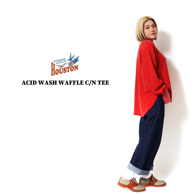 HOUSTON woman / ヒューストン ウーマン 2078W ACID WASH WAFFLE C/N TEE / ワッフルクルーネックTEEシャツ -全4色- 