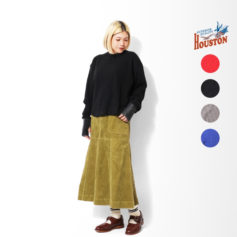 HOUSTON woman / ヒューストン ウーマン 2078W ACID WASH WAFFLE C/N TEE / ワッフルクルーネックTEEシャツ -全4色- 