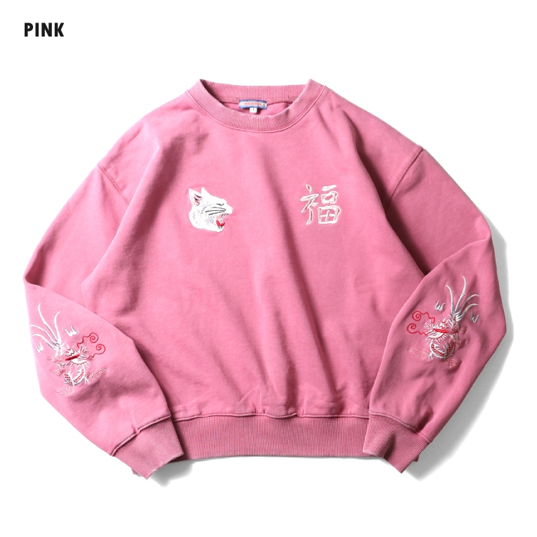 HOUSTON woman / ヒューストン ウーマン 2073W EMB C/N SWEAT SHIRT (CAT) / 刺繍クルーネックスウェット -全4色-