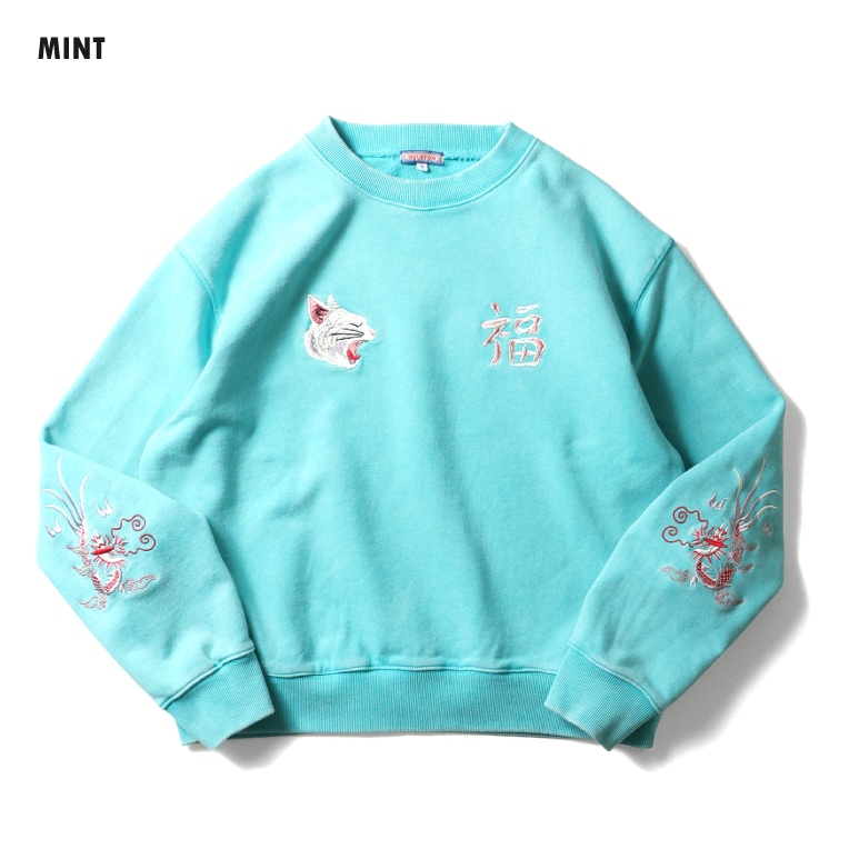 HOUSTON woman / ヒューストン ウーマン 2073W EMB C/N SWEAT SHIRT (CAT) / 刺繍クルーネックスウェット -全4色-