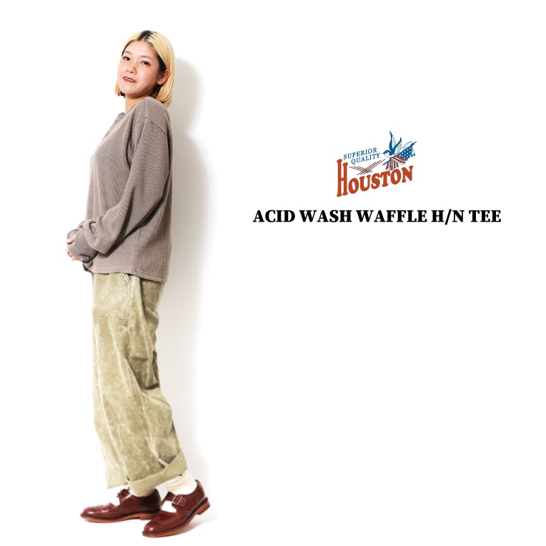 HOUSTON woman / ヒューストン ウーマン 2077W ACID WASH WAFFLE H/N TEE / ワッフルヘンリーネックTEEシャツ -全4色- 
