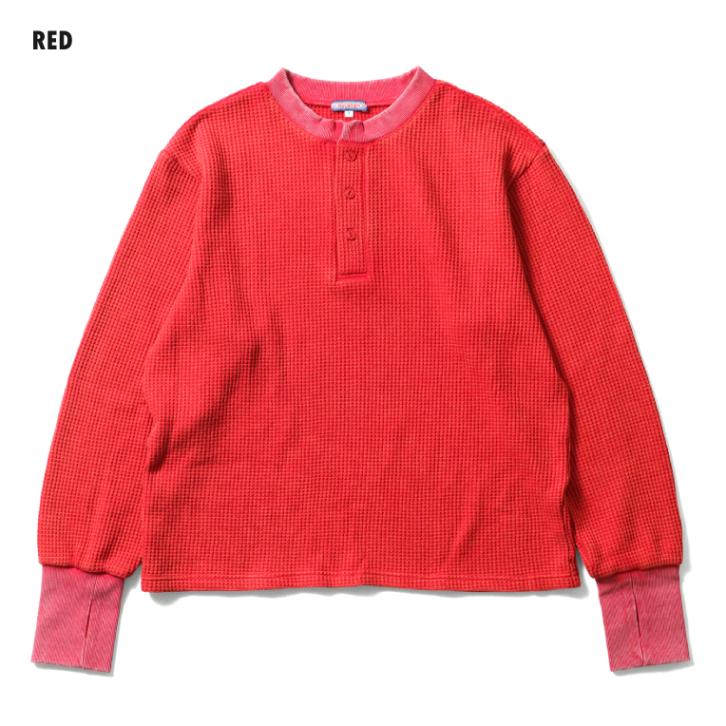 HOUSTON woman / ヒューストン ウーマン 2077W ACID WASH WAFFLE H/N TEE / ワッフルヘンリーネックTEEシャツ -全4色- 
