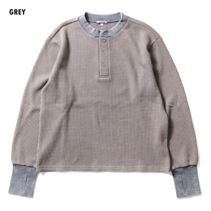 HOUSTON woman / ヒューストン ウーマン 2077W ACID WASH WAFFLE H/N TEE / ワッフルヘンリーネックTEEシャツ -全4色- 