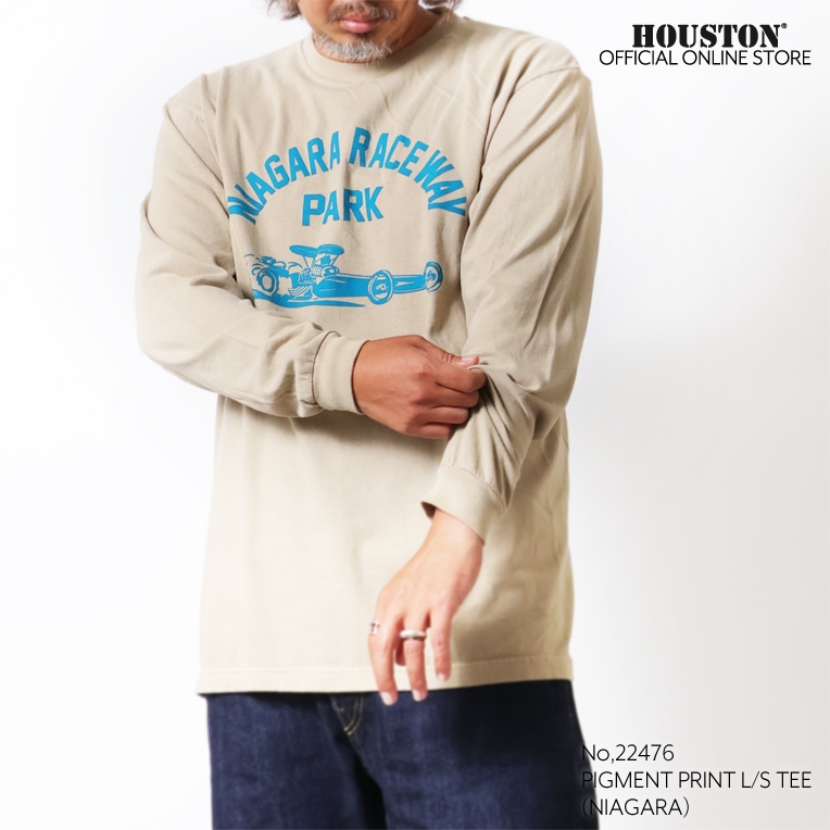 HOUSTON / ヒューストン 22476 PIGMENT PRINT L/S TEE(NIAGARA) / ピグメントプリント長袖Tシャツ -全3色-