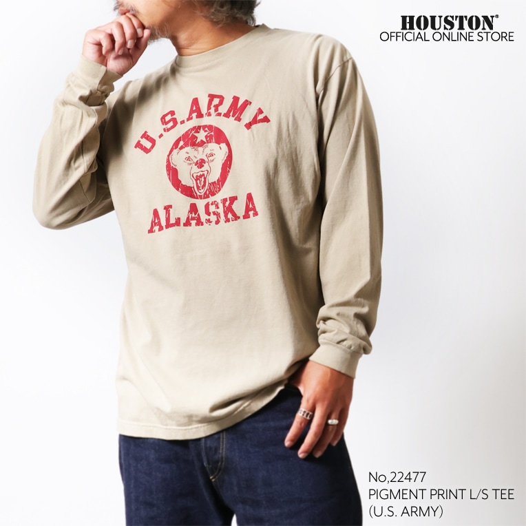 HOUSTON / ヒューストン 22477 PIGMENT PRINT L/S TEE(U.S.ARMY) / ピグメントプリント長袖Tシャツ -全3色-