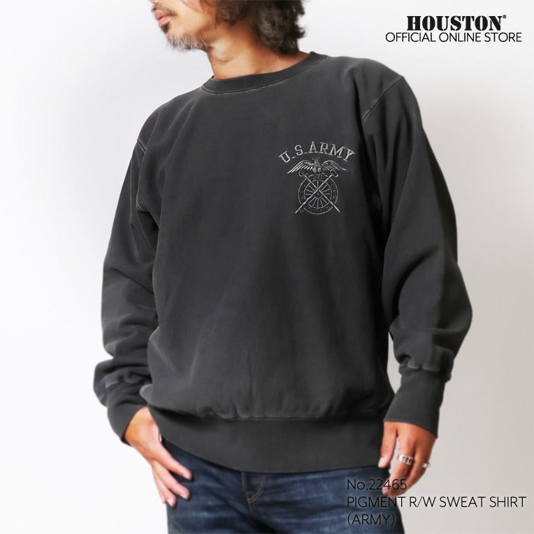 HOUSTON / ヒューストン 22465 PIGMENT R/W SWEAT SHIRT(ARMY) / ピグメントスウェットシャツ -全4色-