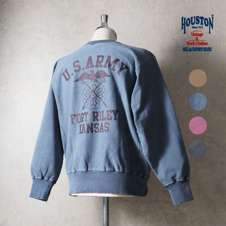 HOUSTON / ヒューストン 22465 PIGMENT R/W SWEAT SHIRT(ARMY) / ピグメントスウェットシャツ -全4色-