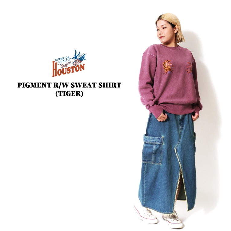 HOUSTON woman / ヒューストン ウーマン 2085W PIGMENT R/W SWEAT SHIRT (TIGER) / ピグメントリバースウィーブスウェット -全4色- 