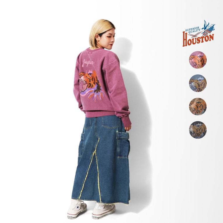 HOUSTON woman / ヒューストン ウーマン 2085W PIGMENT R/W SWEAT SHIRT (TIGER) / ピグメントリバースウィーブスウェット -全4色- 