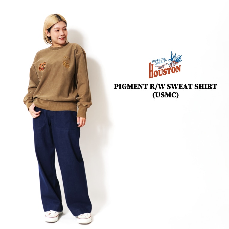 HOUSTON woman / ヒューストン ウーマン 2087W PIGMENT R/W SWEAT SHIRT (USMC) / ピグメントリバースウィーブスウェット -全4色-