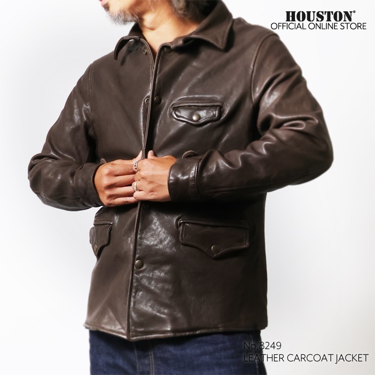HOUSTON ブラックレザージャケット 42R HOUSTON / ヒューストン 8249 LEATHER CARCOAT JACKET / レザーカー