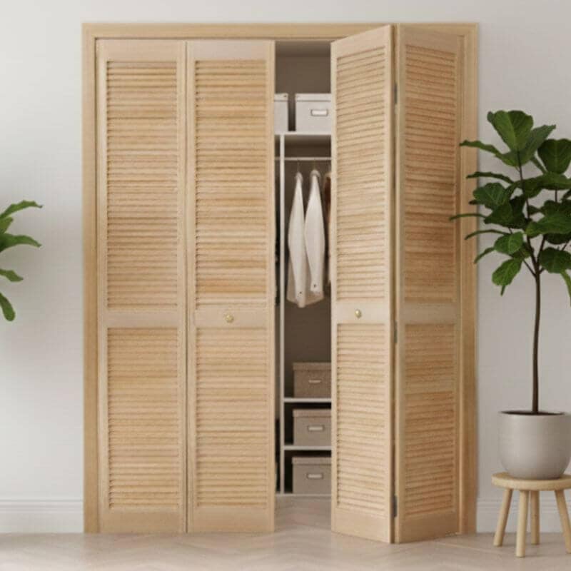 【木製ルーバー折戸】クリアパイン 巾1819mm ノックダウン加工・塗装オプション付き レール・金物・木製取手付 1423P-6068 