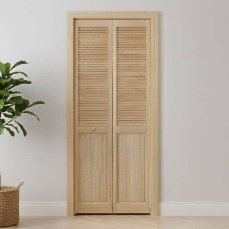 【木製ルーバー折戸】クリアパイン 巾756mm ノックダウン加工・塗装オプション付き レール・金物・木製取手付 1424P-2668 