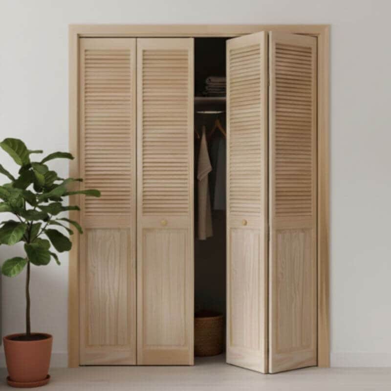 【木製ルーバー折戸】クリアパイン 巾1819mm ノックダウン加工・塗装オプション付き レール・金物・木製取手付 1424P-6068 