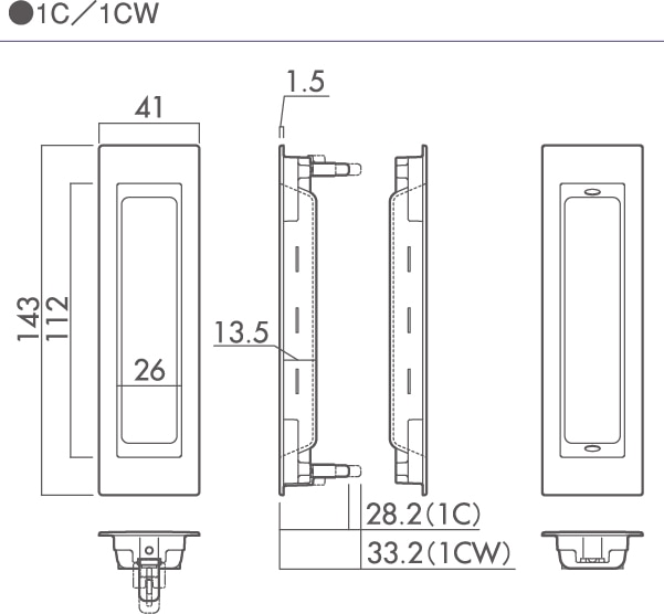 川口技研 引き戸・引き違い用 引き手1CW 空錠 表裏/組 41mmx143mm