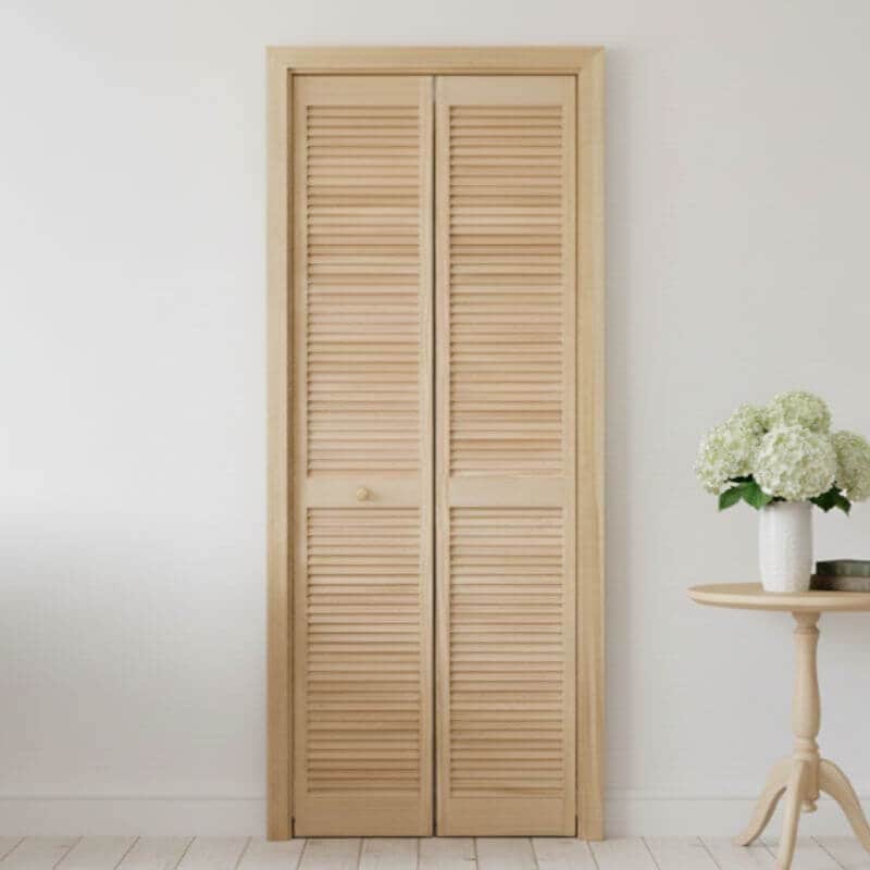 【木製ルーバー折戸】クリアパイン 巾807mm ノックダウン加工・塗装オプション付き レール・金物・木製取手付 1423P-2868 