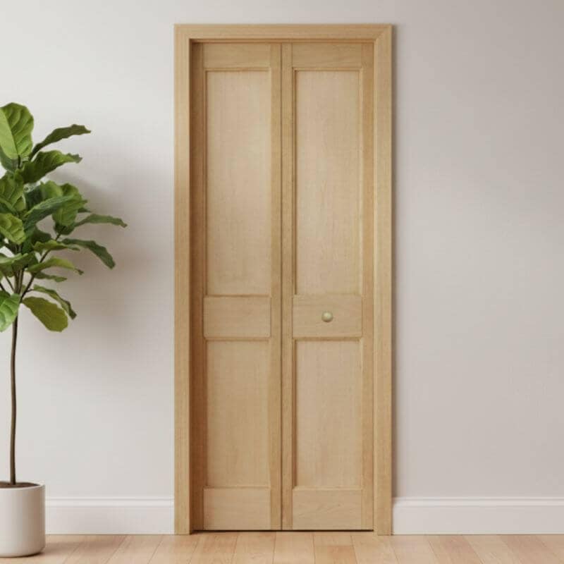 【ジェルドウェン】 ホワイトオーク木製折戸 巾601mm ノックダウン加工・塗装オプション付き  1444W-20（黒ヒンジ） レール・金物・木製取手付 