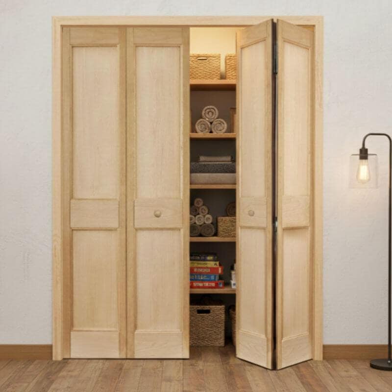 【ジェルドウェン】 ホワイトオーク木製折戸 巾1509mm ノックダウン加工・塗装オプション付き  1444W-50（黒ヒンジ） レール・金物・木製取手付