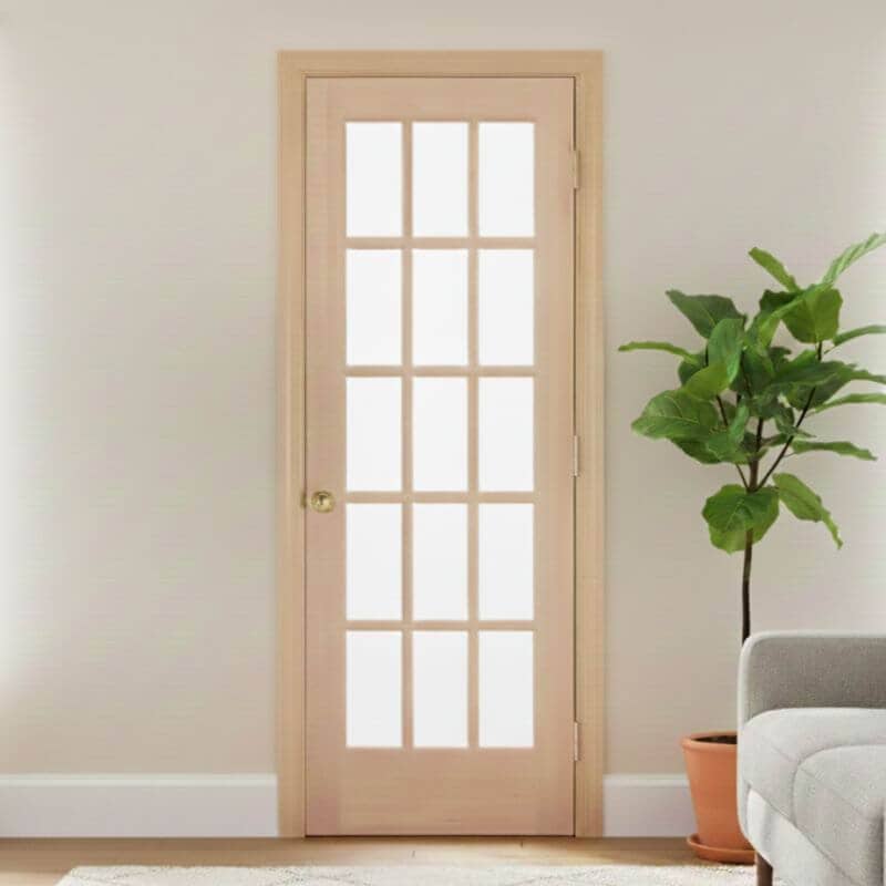 【片開きセット】ヘムロック木製室内ドア 巾813mm  ジェルドウェン 1515 シングル・透明ガラス 枠巾・塗装選択可（ノックダウン式）