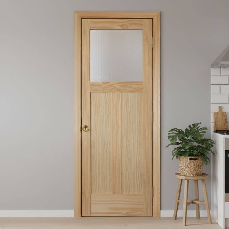 片開き室内ドアセット クリアパイン760G シングル・クロスリードガラス 無塗装 枠・塗装選択OK｜巾660mm ノックダウン式