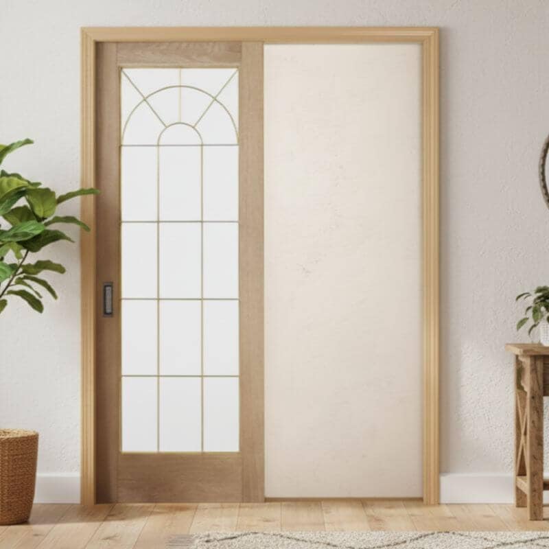 【片引きドア】木製室内ドア 巾762mm  ホワイトオーク ジェルドウェン 1590W シングル・透明・デザインガラス 枠セット 枠巾・塗装選択可（ノックダウン式）