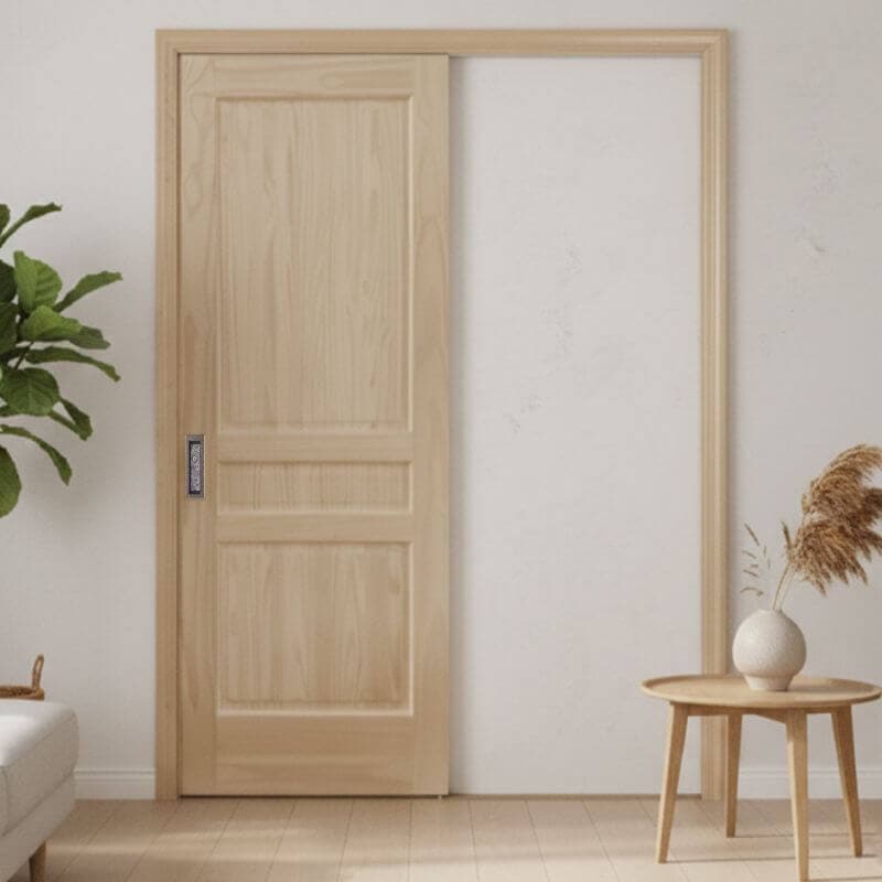 片引き室内ドアセット クリアパイン30 無塗装 引手付き・枠巾＆塗装選択OK｜巾762mm ノックダウン式