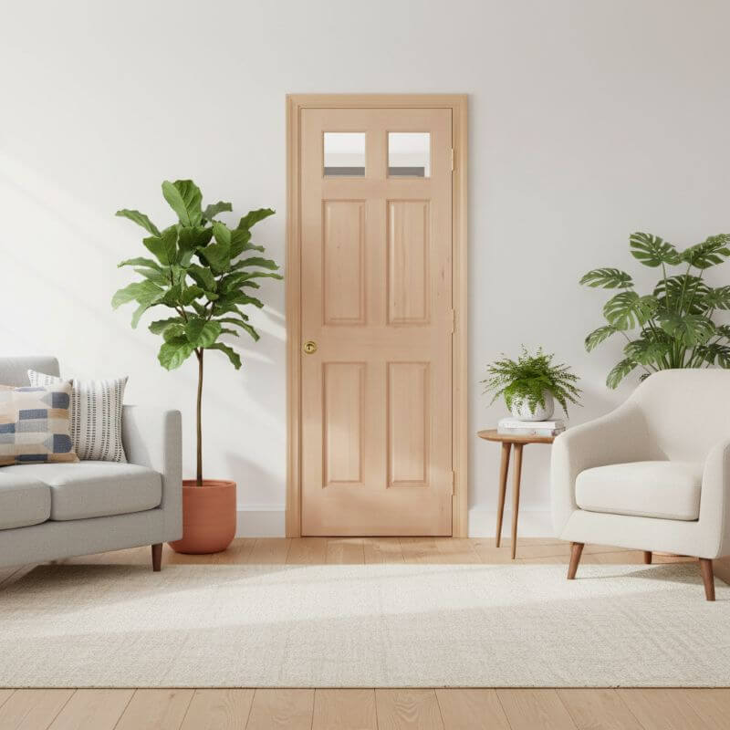 【片開きセット】ヘムロック木製室内ドア 巾762mm  ジェルドウェン 266 シングル・透明ガラス 枠巾・塗装選択可（ノックダウン式）