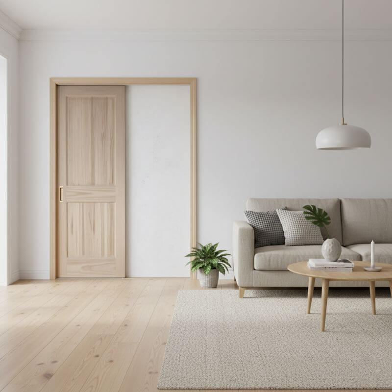 片引き室内ドアセット クリアパイン82 無塗装 引手付き・枠巾＆塗装