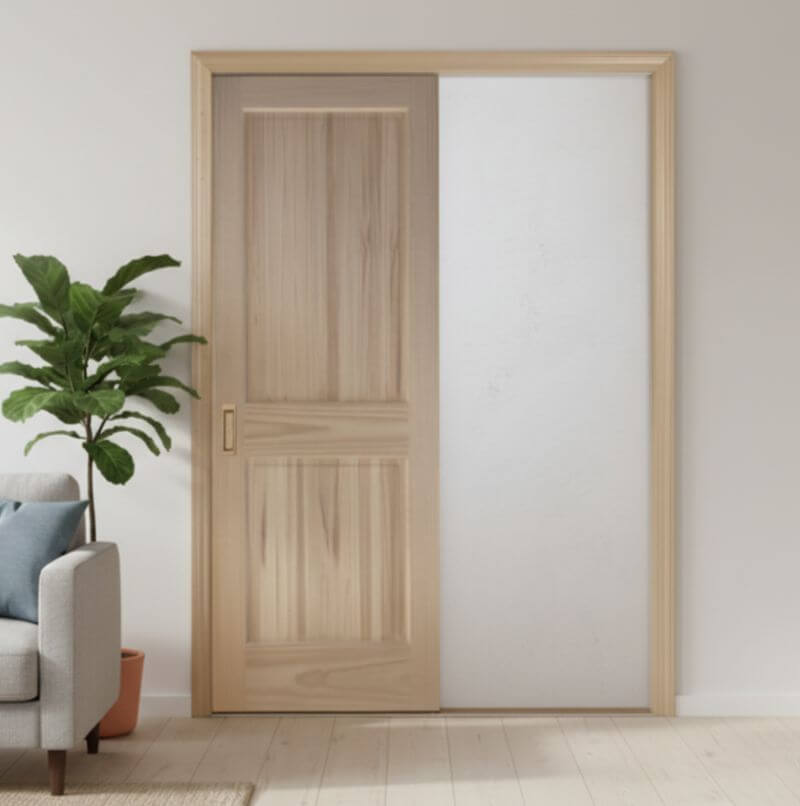 片引き室内ドアセット クリアパイン82 無塗装 引手付き・枠巾＆塗装選択OK｜巾762mm ノックダウン式