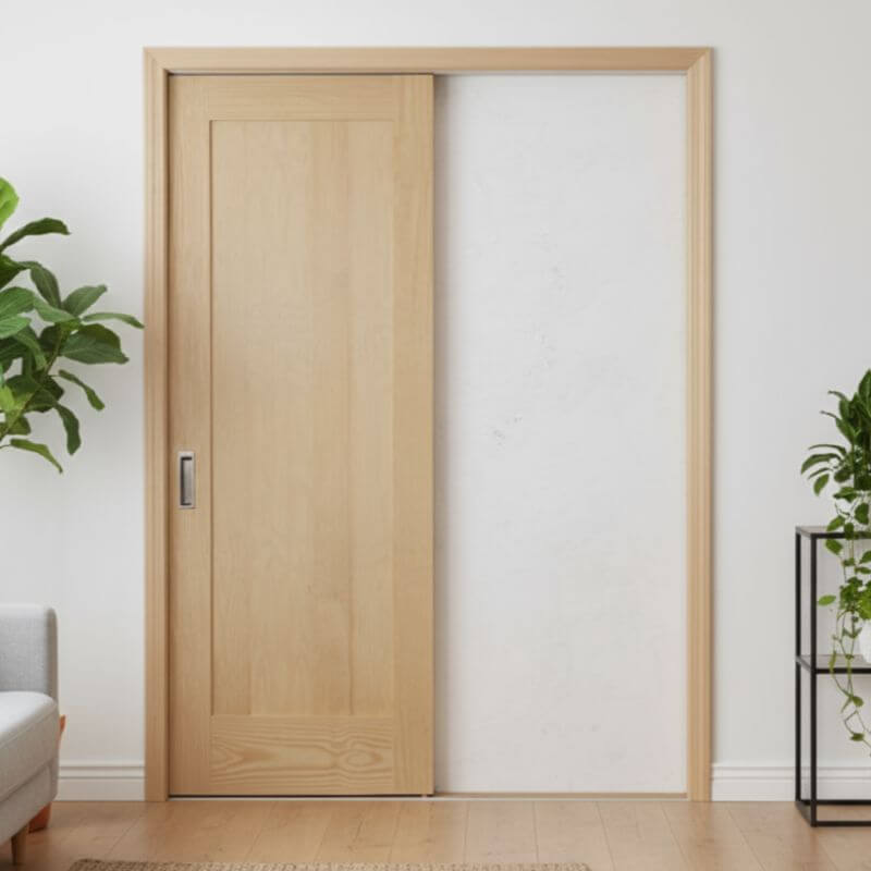 片引き室内ドアセット クリアパイン20P 無塗装 引手付き・枠巾&塗装選択OK|巾711mm ノックダウン式