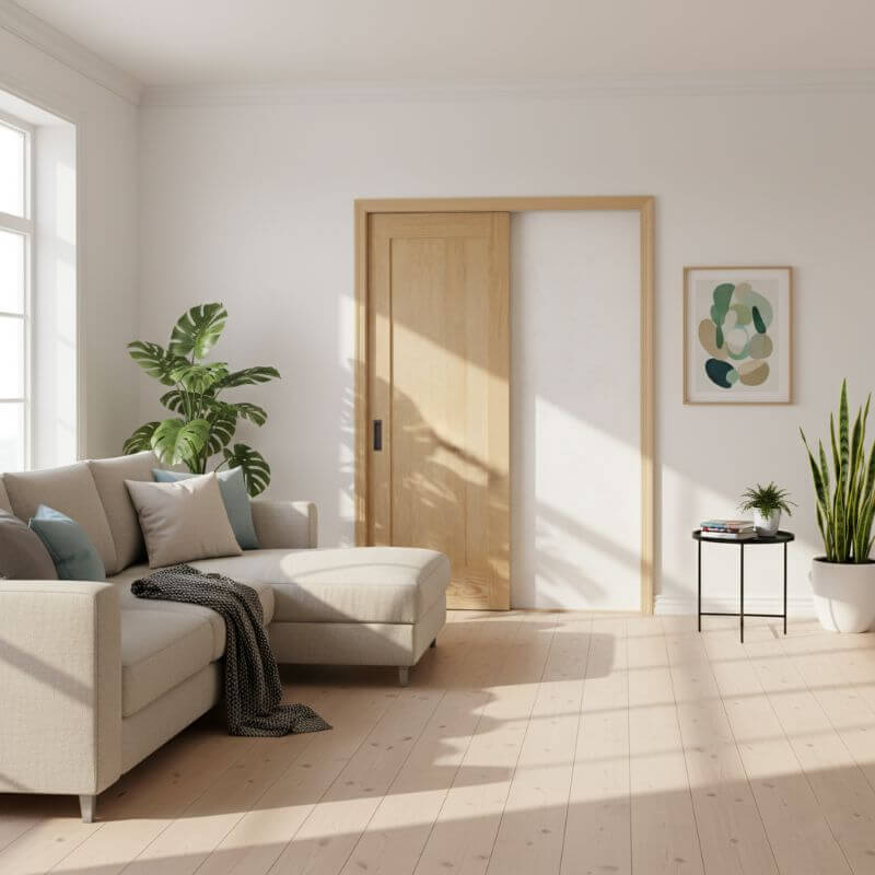 片引き室内ドアセット クリアパイン20P 無塗装 引手付き・枠巾&塗装選択OK|巾711mm ノックダウン式