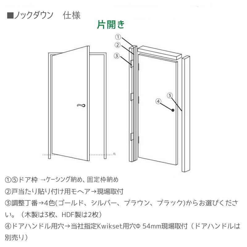【片開きセット】ヘムロック木製室内ドア 巾762mm  ジェルドウェン 66 枠巾・塗装選択可（ノックダウン式）